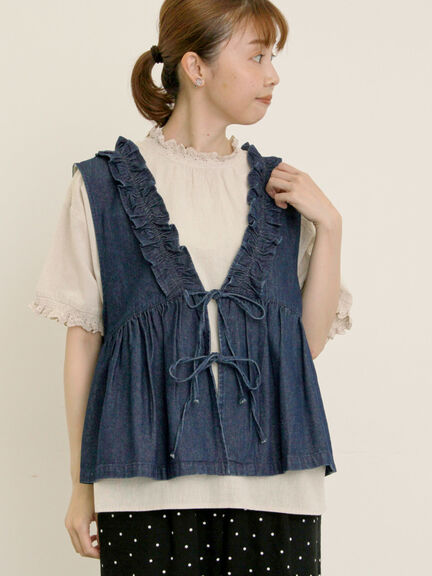 刺繍デニムベスト（ブラック/ブルー/ネイビー）｜Samansa Mos2（サマンサ モスモス）通販