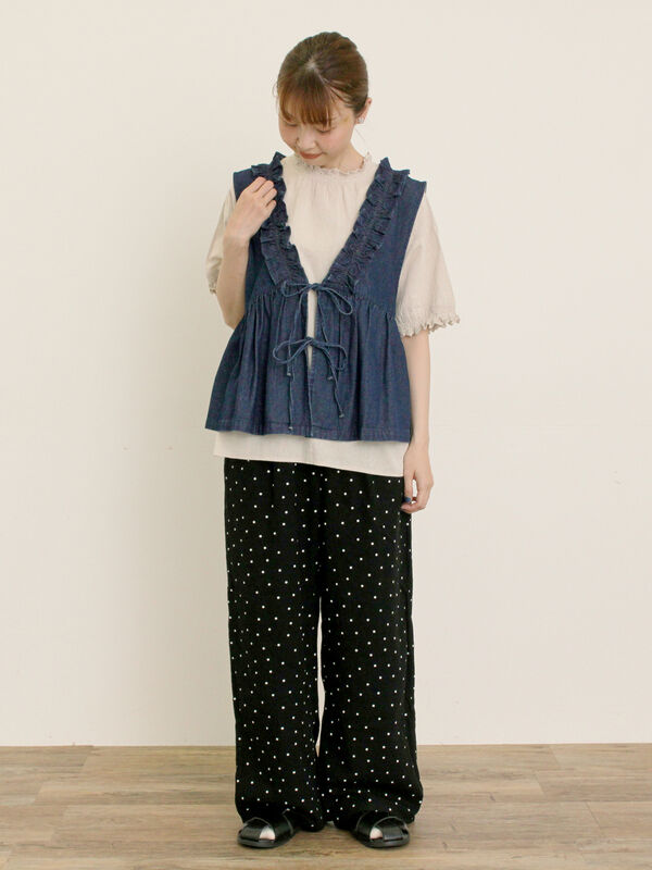 刺繍デニムベスト（ブラック/ブルー/ネイビー/アウター/ベスト