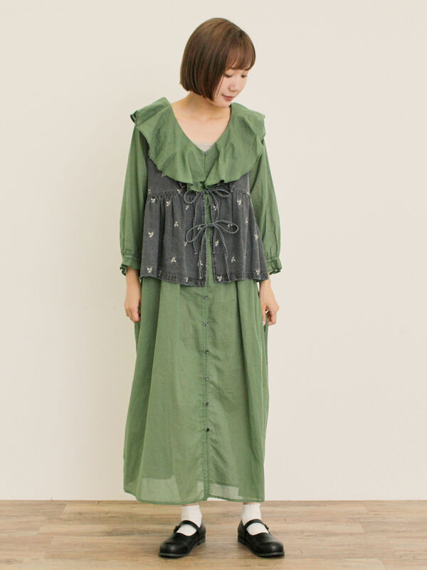 刺繍デニムベスト（ブラック/ブルー/ネイビー/アウター/ベスト