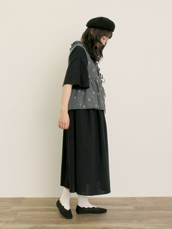 刺繍デニムベスト（ブラック/ブルー/ネイビー/アウター/ベスト