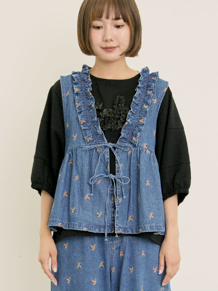 刺繍デニムベスト（ブラック/ブルー/ネイビー）｜Samansa Mos2（サマンサ モスモス）通販