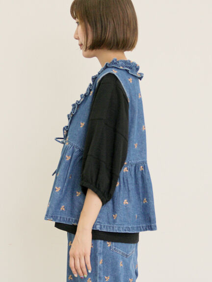 刺繍デニムベスト（ブラック/ブルー/ネイビー）｜Samansa Mos2（サマンサ モスモス）通販