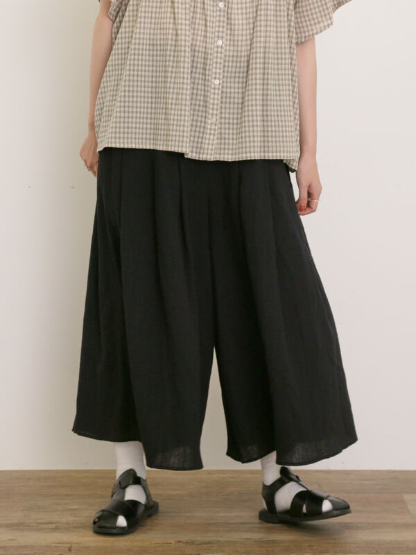 2脚まとめ買い えっちゅう 2 セール】 【M/Lサイズ】◎楊柳ガウチョパンツ（ブラック/ベージュ