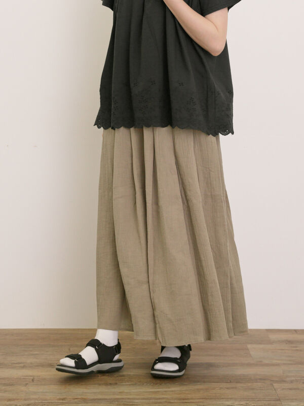 セール】 【M/Lサイズ】◎楊柳ガウチョパンツ（ブラック/ベージュ