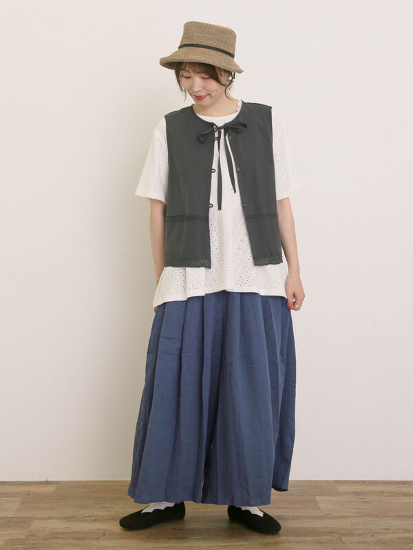 セール】 【M/Lサイズ】◎楊柳ガウチョパンツ（ブラック/ベージュ