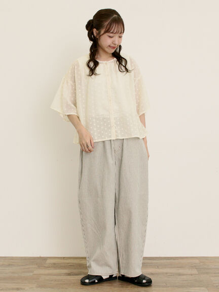 【S/M/Lサイズ】刺繍デニム/ヒッコリーカーブパンツ（オフホワイト/ブラック/ブルー/ネイビー）｜Samansa Mos2（サマンサ モスモス）通販