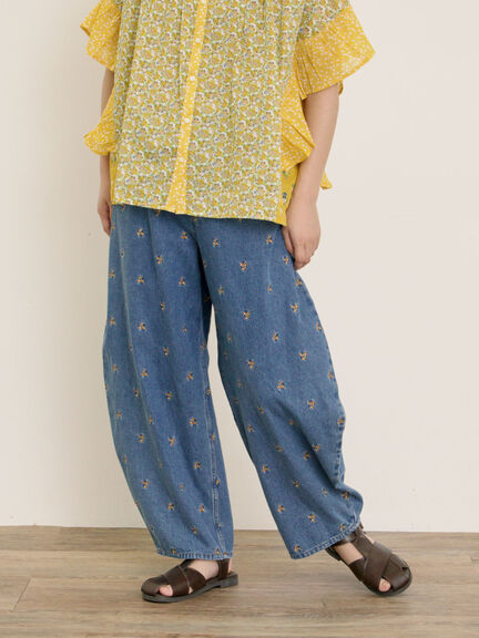 【S/M/Lサイズ】刺繍デニム/ヒッコリーカーブパンツ（オフホワイト/ブラック/ブルー/ネイビー）｜Samansa Mos2（サマンサ モスモス）通販