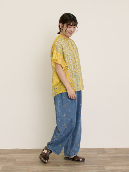 【S/M/Lサイズ】刺繍デニム/ヒッコリーカーブパンツ（オフホワイト/ブラック/ブルー/ネイビー）｜Samansa Mos2（サマンサ モスモス）通販