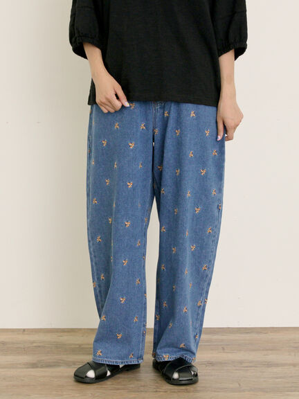 【S/M/Lサイズ】刺繍デニム/ヒッコリーカーブパンツ（オフホワイト/ブラック/ブルー/ネイビー）｜Samansa Mos2（サマンサ モスモス）通販