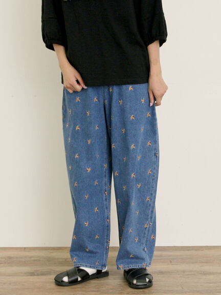 【S/M/Lサイズ】刺繍デニム/ヒッコリーカーブパンツ（オフホワイト/ブラック/ブルー/ネイビー）｜Samansa Mos2（サマンサ モスモス）通販