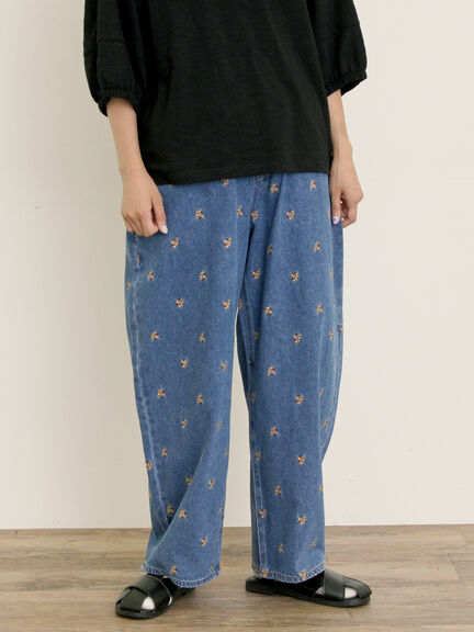 【S/M/Lサイズ】刺繍デニム/ヒッコリーカーブパンツ（オフホワイト/ブラック/ブルー/ネイビー）｜Samansa Mos2（サマンサ モスモス）通販