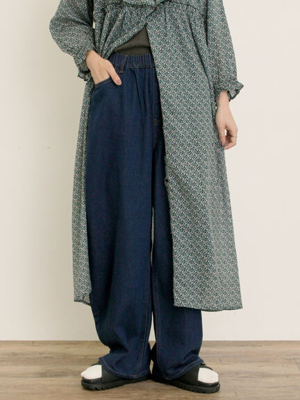 【S/M/Lサイズ】刺繍デニム/ヒッコリーカーブパンツ（オフホワイト/ブラック/ブルー/ネイビー）｜Samansa Mos2（サマンサ モスモス）通販