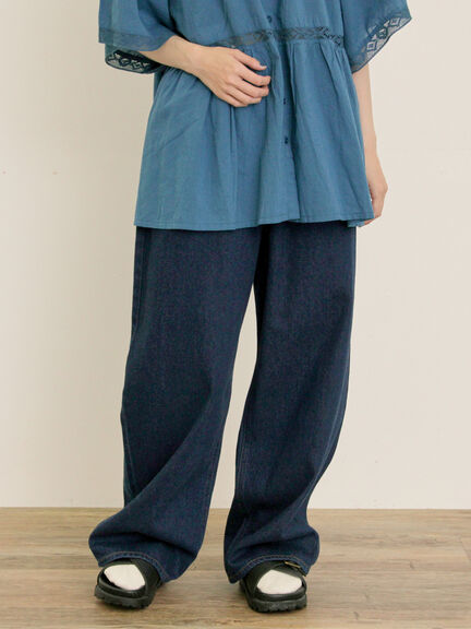 【S/M/Lサイズ】刺繍デニム/ヒッコリーカーブパンツ（オフホワイト/ブラック/ブルー/ネイビー）｜Samansa Mos2（サマンサ モスモス）通販