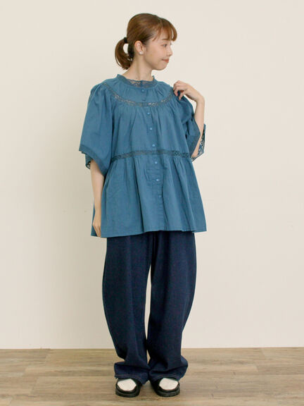 【S/M/Lサイズ】刺繍デニム/ヒッコリーカーブパンツ（オフホワイト/ブラック/ブルー/ネイビー）｜Samansa Mos2（サマンサ モスモス）通販