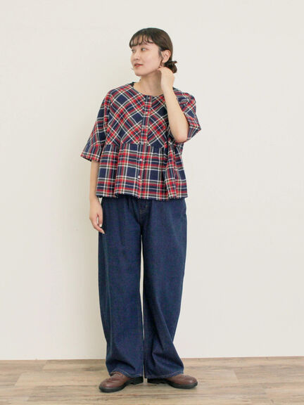 【S/M/Lサイズ】刺繍デニム/ヒッコリーカーブパンツ（オフホワイト/ブラック/ブルー/ネイビー）｜Samansa Mos2（サマンサ モスモス）通販