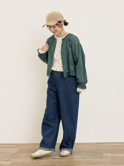 【S/M/Lサイズ】刺繍デニム/ヒッコリーカーブパンツ（オフホワイト/ブラック/ブルー/ネイビー）｜Samansa Mos2（サマンサ モスモス）通販