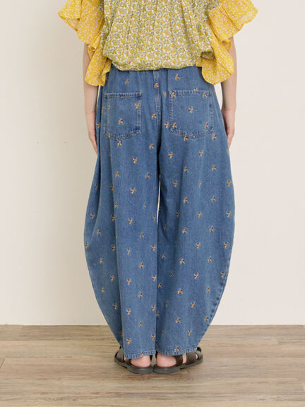 【S/M/Lサイズ】刺繍デニム/ヒッコリーカーブパンツ（オフホワイト/ブラック/ブルー/ネイビー）｜Samansa Mos2（サマンサ モスモス）通販
