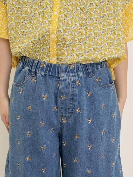 【S/M/Lサイズ】刺繍デニム/ヒッコリーカーブパンツ（オフホワイト/ブラック/ブルー/ネイビー）｜Samansa Mos2（サマンサ モスモス）通販