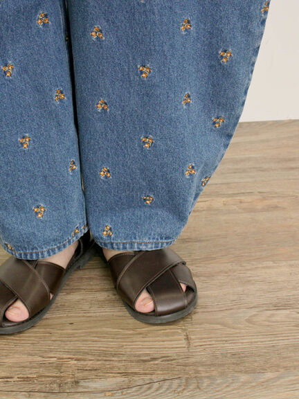 【S/M/Lサイズ】刺繍デニム/ヒッコリーカーブパンツ（オフホワイト/ブラック/ブルー/ネイビー）｜Samansa Mos2（サマンサ モスモス）通販