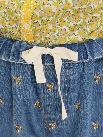 【S/M/Lサイズ】刺繍デニム/ヒッコリーカーブパンツ（オフホワイト/ブラック/ブルー/ネイビー）｜Samansa Mos2（サマンサ モスモス）通販