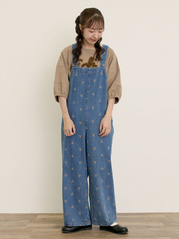 刺繍デニム/ヒッコリーサロペットパンツ（ブルー）｜Samansa Mos2（サマンサ モスモス）通販