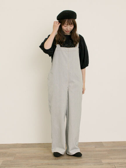 刺繍デニム/ヒッコリーサロペットパンツ（オフホワイト/ブラック/ブルー/ネイビー）｜Samansa Mos2（サマンサ モスモス）通販
