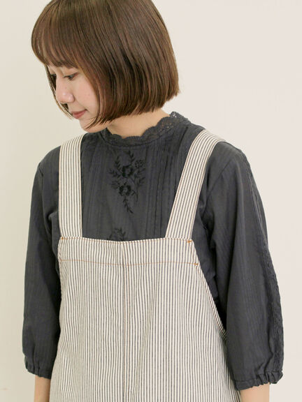 刺繍デニム/ヒッコリーサロペットパンツ（オフホワイト/ブラック/ブルー/ネイビー）｜Samansa Mos2（サマンサ モスモス）通販