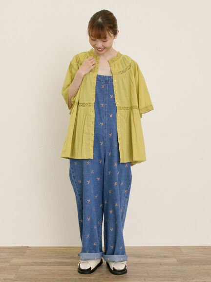 刺繍デニム/ヒッコリーサロペットパンツ（オフホワイト/ブラック/ブルー/ネイビー）｜Samansa Mos2（サマンサ モスモス）通販