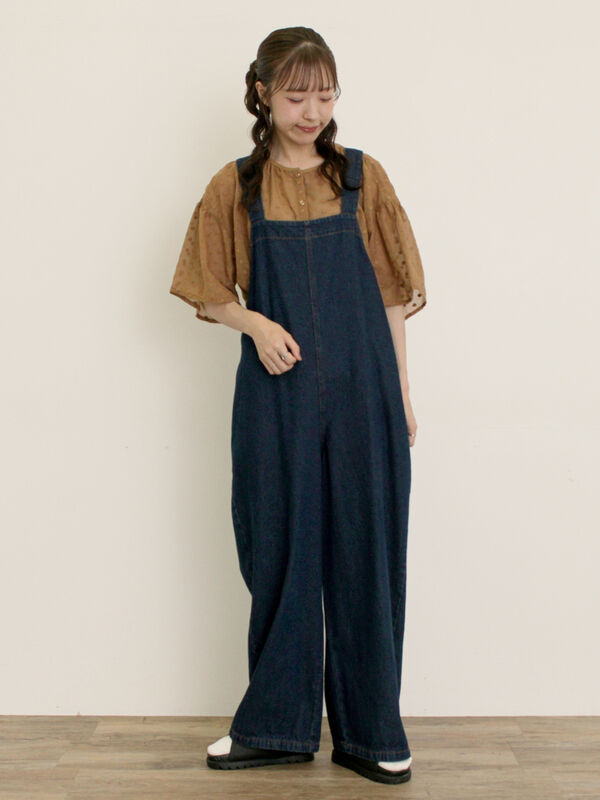 LOVOT ラボットの服ハンドメイド ヒッコリーサロペットパンツ