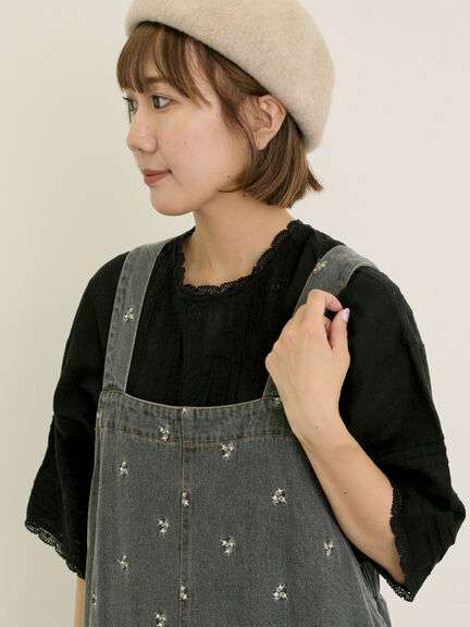 刺繍デニム/ヒッコリーサロペットパンツ（オフホワイト/ブラック/ブルー/ネイビー）｜Samansa Mos2（サマンサ モスモス）通販