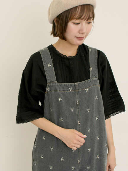 刺繍デニム/ヒッコリーサロペットパンツ（オフホワイト/ブラック/ブルー/ネイビー）｜Samansa Mos2（サマンサ モスモス）通販