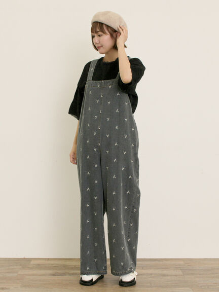 刺繍デニム/ヒッコリーサロペットパンツ（オフホワイト/ブラック/ブルー/ネイビー）｜Samansa Mos2（サマンサ モスモス）通販
