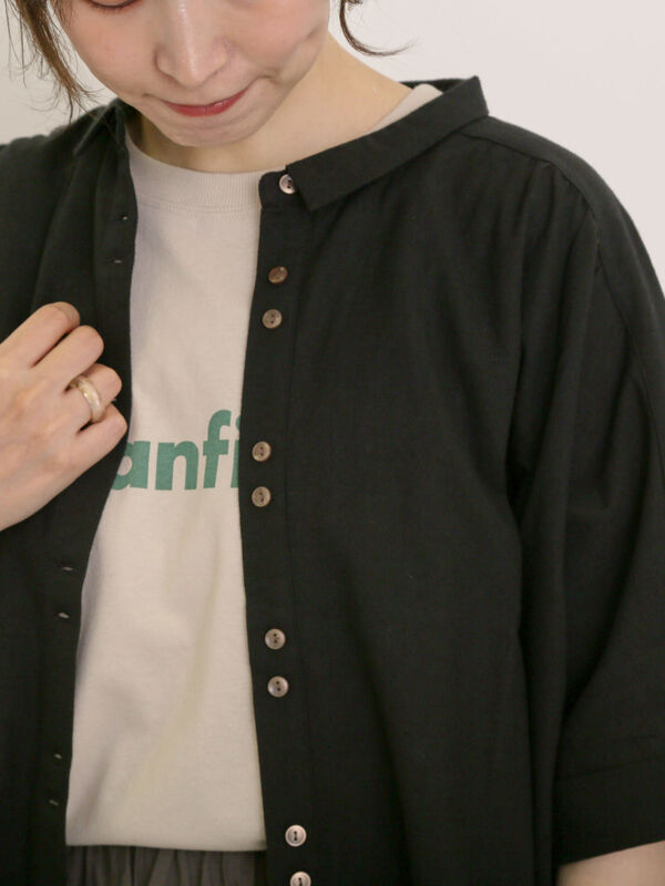 セール】 ◎ちび襟並び釦ワイドシャツ（オフホワイト/ブラック/ブルー