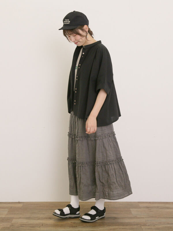 ちぃ❣️袖口と裾に綿入り セール】 ◎ちび襟並び釦ワイドシャツ（オフホワイト/ブラック/ブルー