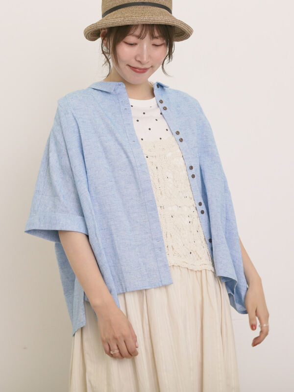 セール】 ◎ちび襟並び釦ワイドシャツ（オフホワイト/ブラック/ブルー