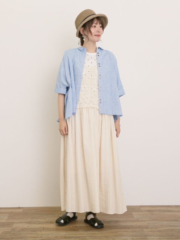 セール】 ◎ちび襟並び釦ワイドシャツ（オフホワイト/ブラック/ブルー