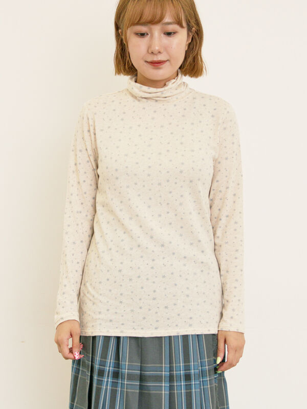 吸湿発熱】ベア天雪柄タートルネックインナー（ブラック/ベージュ