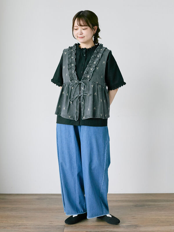 SM2　サマンサモスモス 　イージーデニムパンツF/美品 セール M⁄Lサイズインドデニムイージーパンツ（グレー⁄ブルー