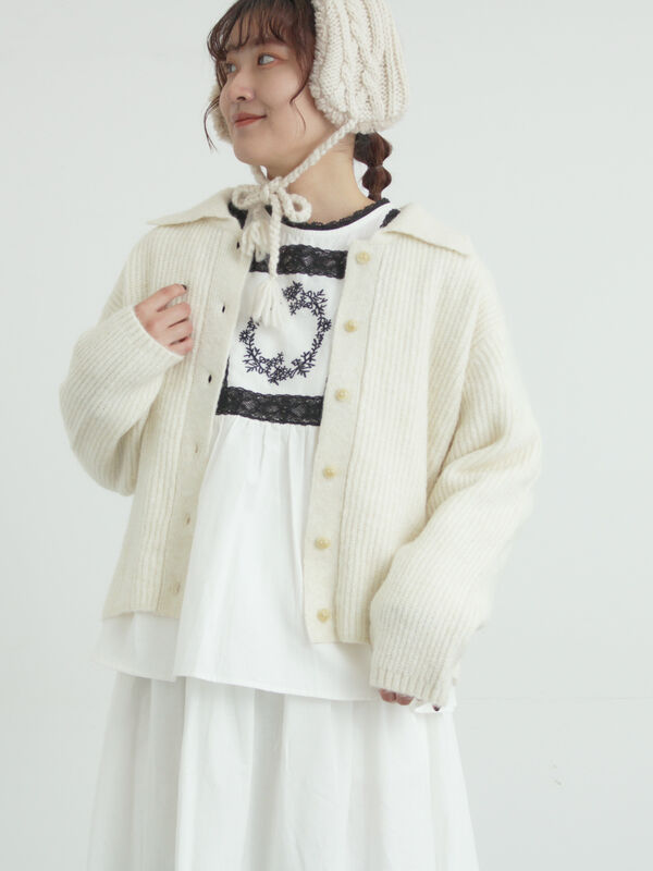 襟付ニットカーディガン（オフホワイト）｜Samansa Mos2（サマンサ モスモス）通販