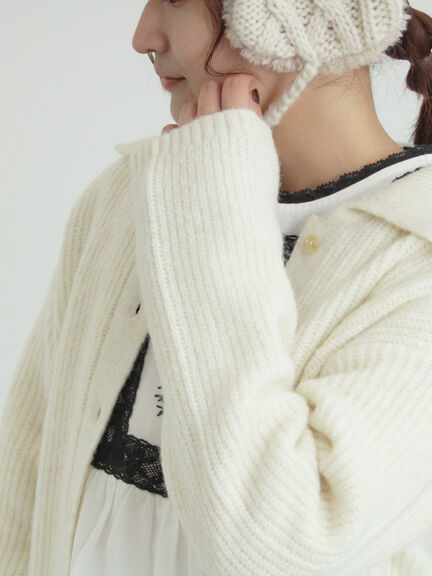 襟付ニットカーディガン（オフホワイト/チャコールグレー/ベージュ/サックスブルー）｜Samansa Mos2（サマンサ モスモス）通販