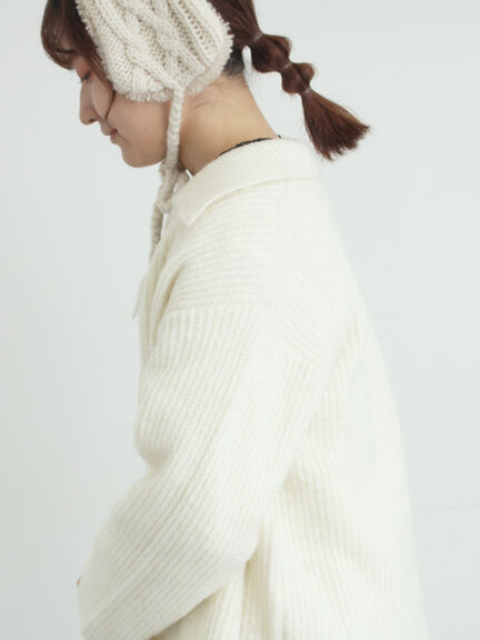 襟付ニットカーディガン（オフホワイト/チャコールグレー/ベージュ/サックスブルー）｜Samansa Mos2（サマンサ モスモス）通販