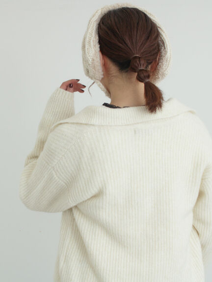 襟付ニットカーディガン（オフホワイト/チャコールグレー/ベージュ/サックスブルー）｜Samansa Mos2（サマンサ モスモス）通販