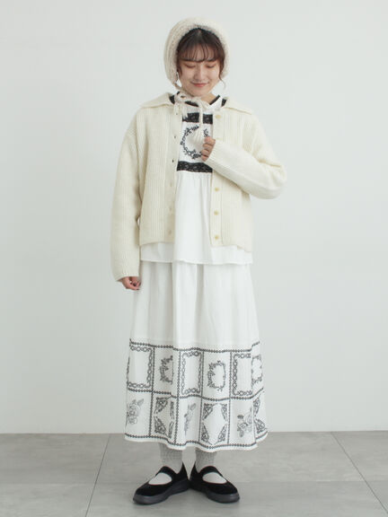 襟付ニットカーディガン（オフホワイト/チャコールグレー/ベージュ/サックスブルー）｜Samansa Mos2（サマンサ モスモス）通販