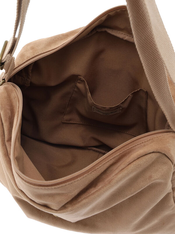 セール】 スウェードライクメッセンジャーバッグ（ベージュ/ブラウン