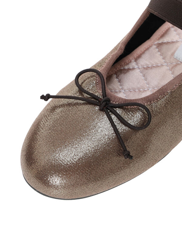 セール】 ゴムストラップメタリックバレエシューズ（ブラック/ブラウン