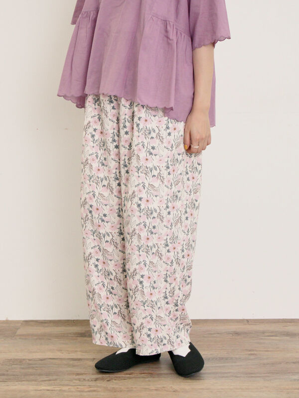 セール】 ◎花柄イージーパンツ（ピンク/ネイビー/キナリ