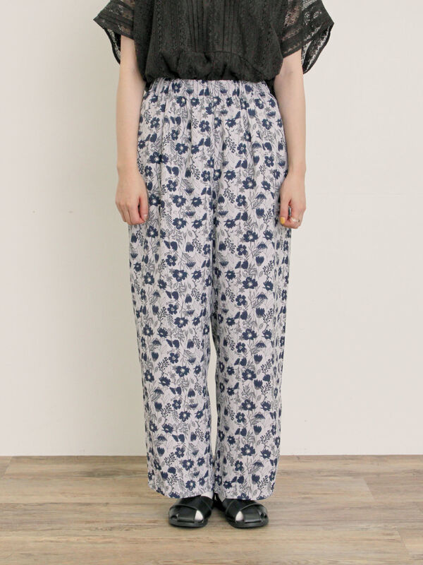 セール】 ◎花柄イージーパンツ（ピンク/ネイビー/キナリ/ボトムス