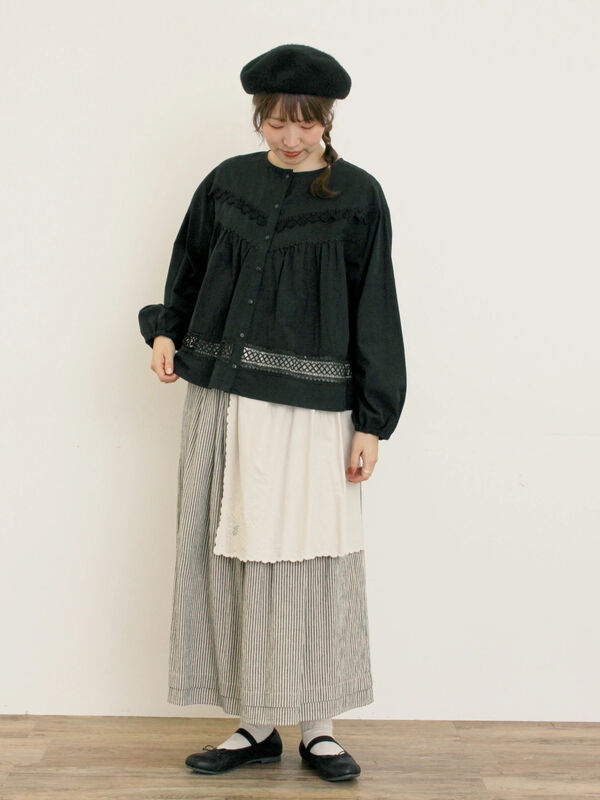 セール】 刺繍クロス付きスカート（チャコールグレー/ブラック