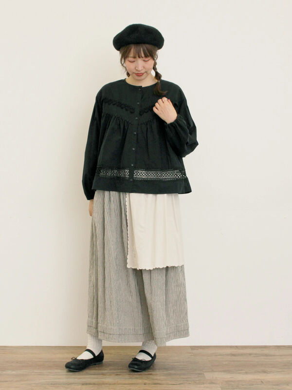 まめ様 スカート Sチャコール 刺繍クロス付きスカート（チャコールグレー/ブラック/ベージュ
