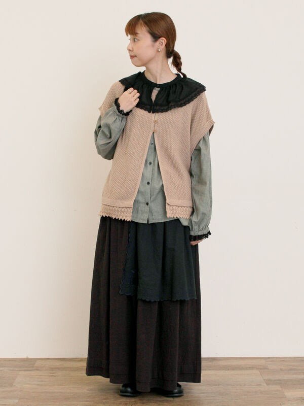 セール】 刺繍クロス付きスカート（チャコールグレー/ブラック